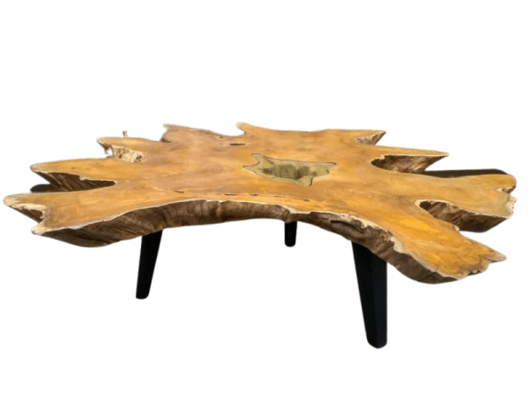 Bromo Teak Wooden coffee table with iron stick legs BLACK MATTE WITH GLASS
