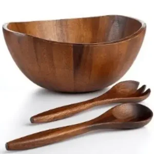 Set of Wooden Bowl, Spoon, & Fork