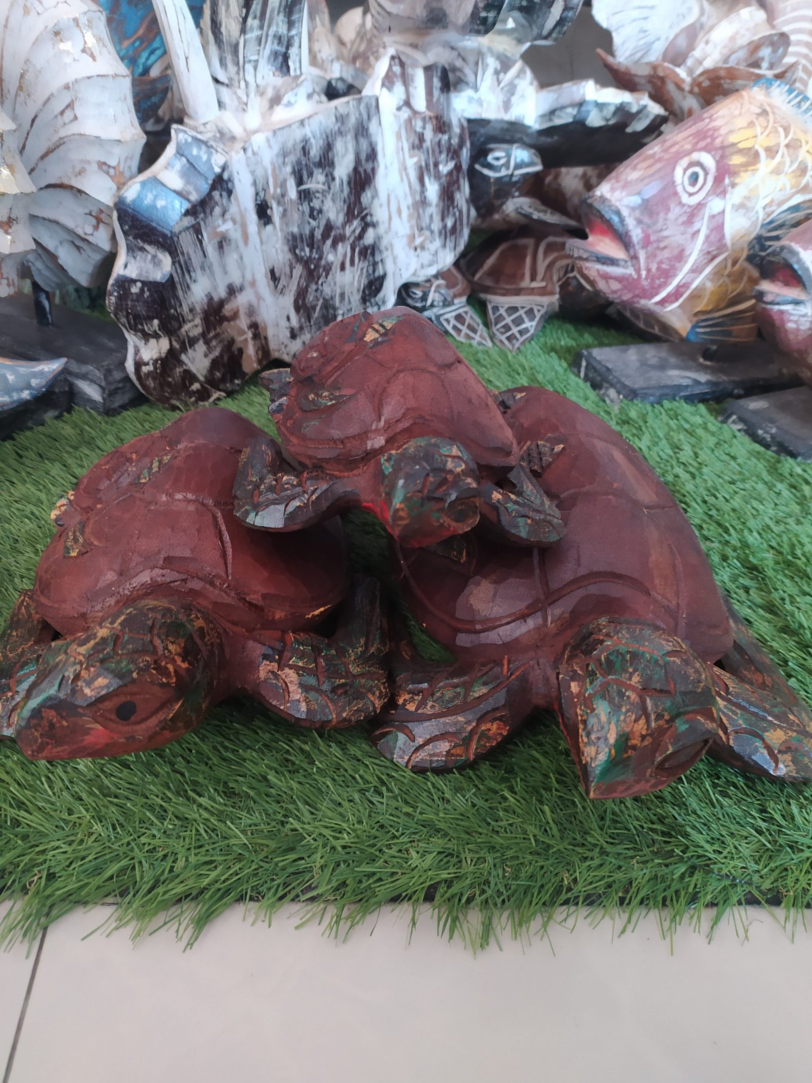 Turtles wooden decoration set of 3