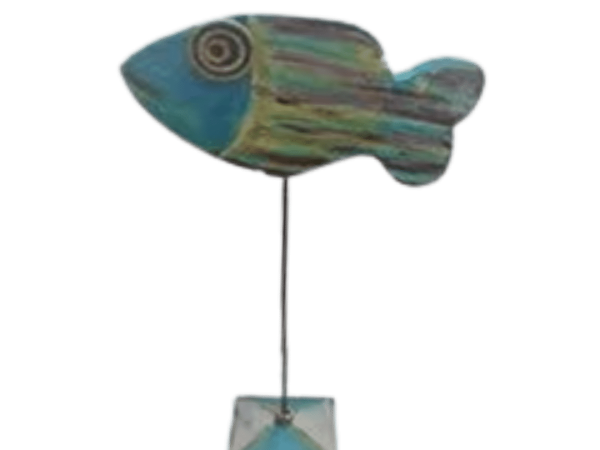 Wooden Blue Fish Decoration
