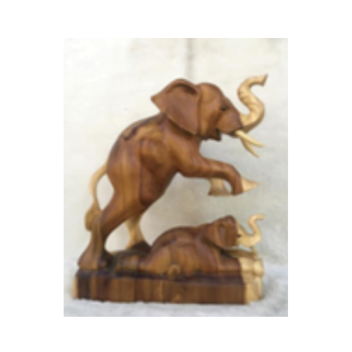 Wooden Standing Elephant With Her Baby - Image 2