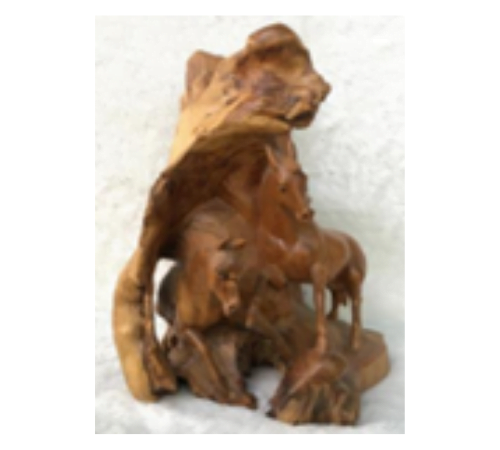 Wooden Take Root Single Horse Carving Arround