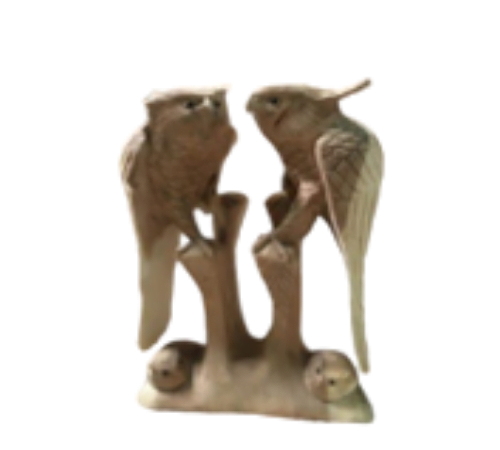 Wooden Twin Owl With Baby
