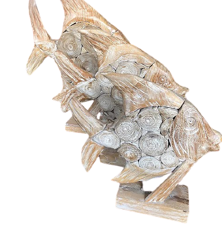 Wooden fish set of 3 decoration - 3 Poissons en bois décoratifs