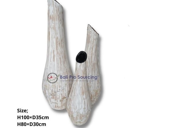 A Set of 3 White Bamboo Shape Lombok Pot