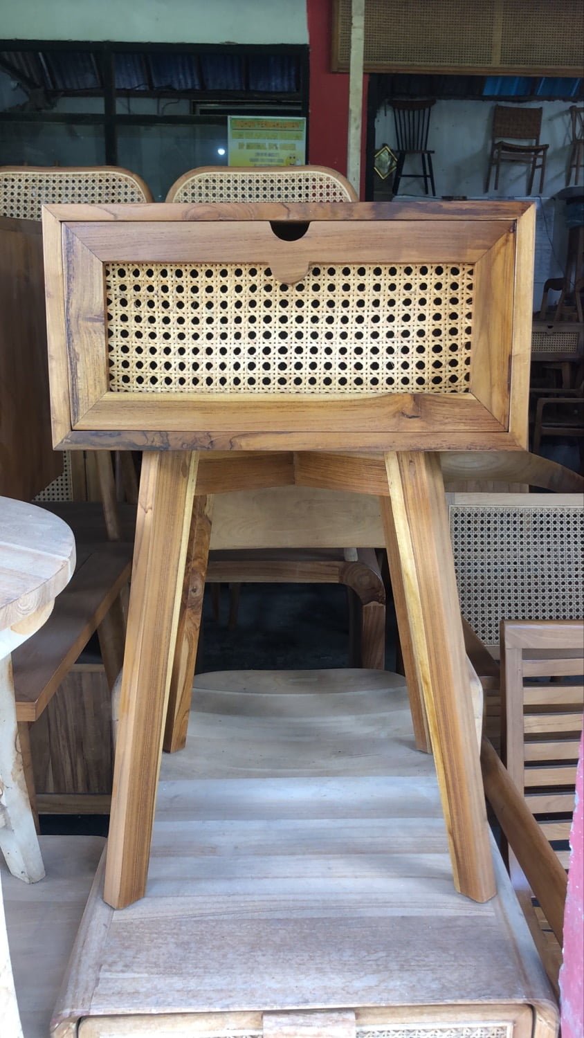 Wooden Small Cabinet With Rattan - Image 2